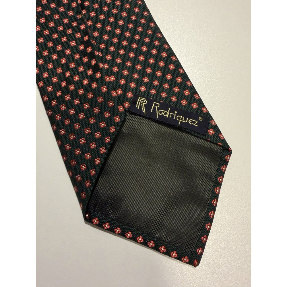 R Rodriguez Micro Floral Dot Motif Woven Jacquard 100% Silk Tie Necktie Designer